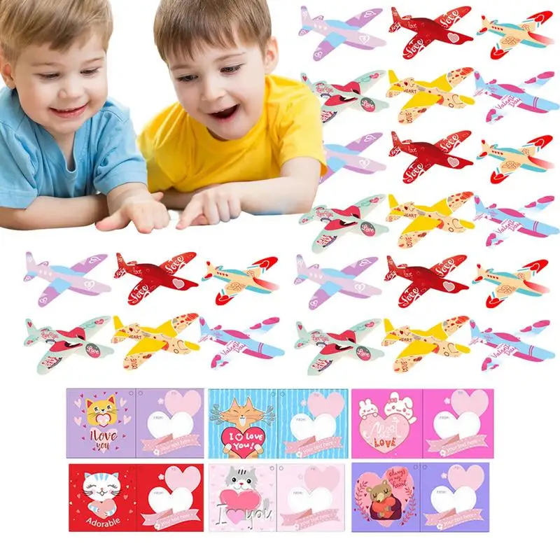 

Valentine's Day Greeting Cards With Foam Airplanes 24pcs Valentine's Party Favor Valentines Gifts For Kids Classroom Party