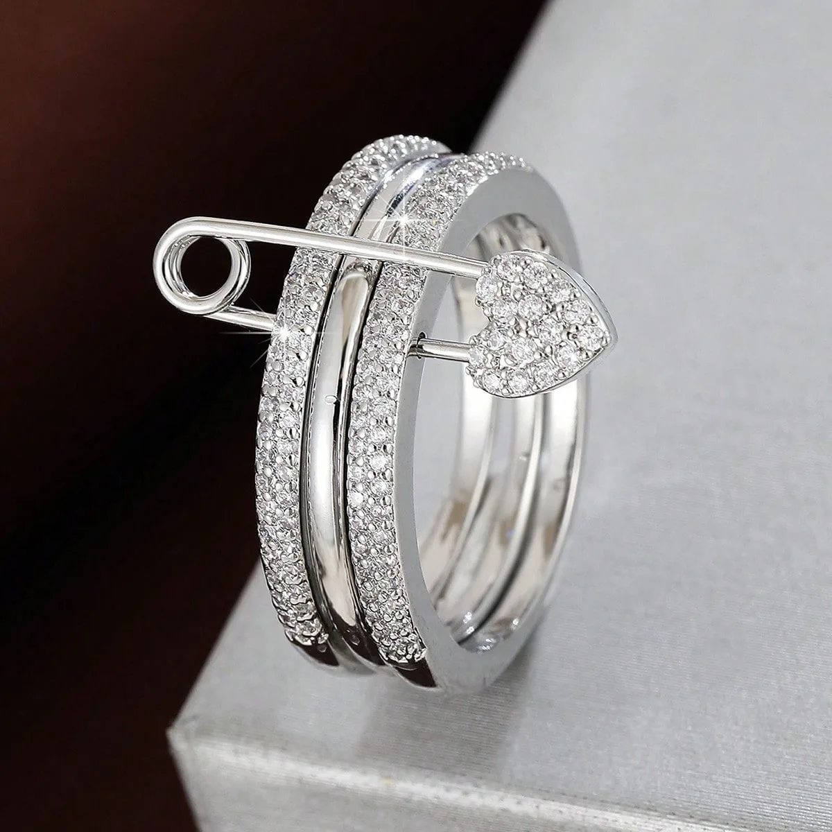 Elegant Three-Layer Designer Fashion Ring for Women - Valentine's Day Jewelry Gift