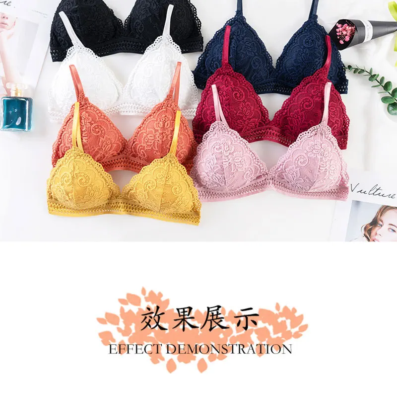French Beautiful Back Bra Women'S Thin Lace No Steel Ring Sling Strap Small Chest Gather Up Support Bra Deep V Girls Fashion