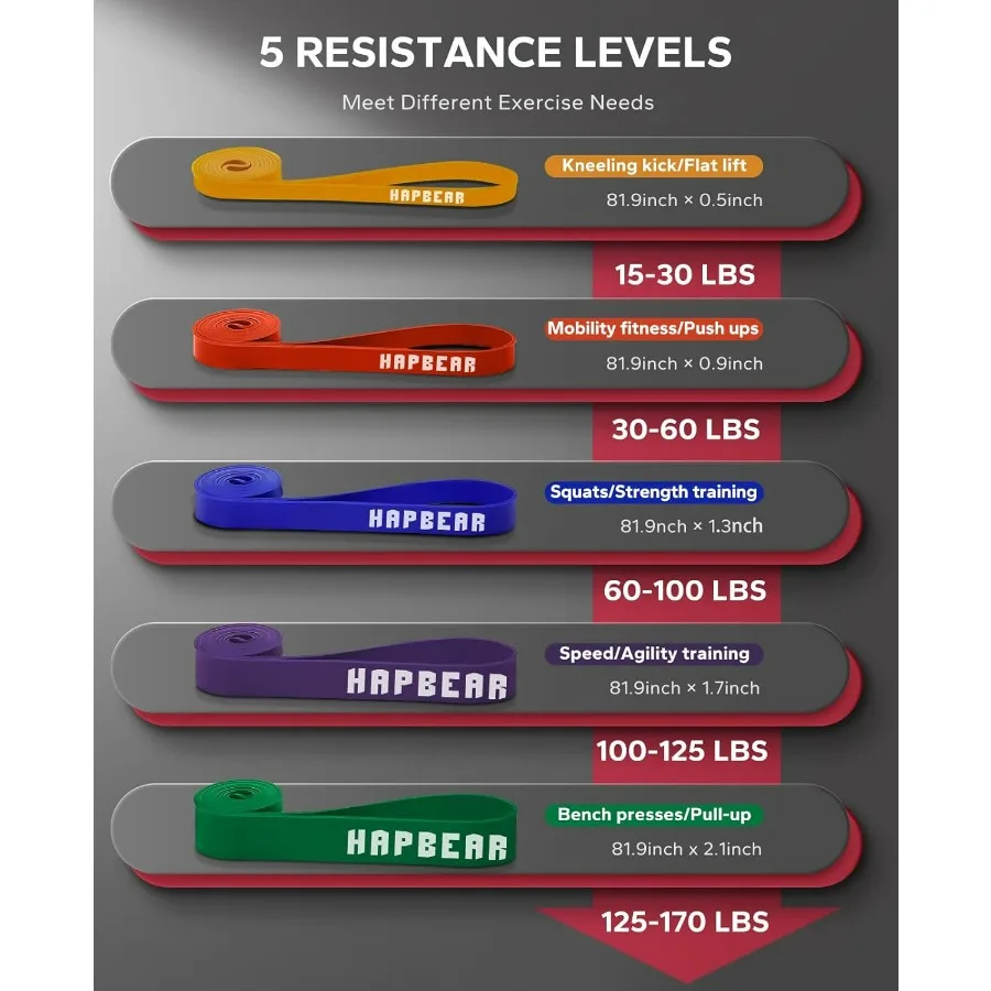 Pull Up Assistance Bands Set of 5 - Resistance Bands for Working Out, Stretching, Physical Therapy, Muscle Training