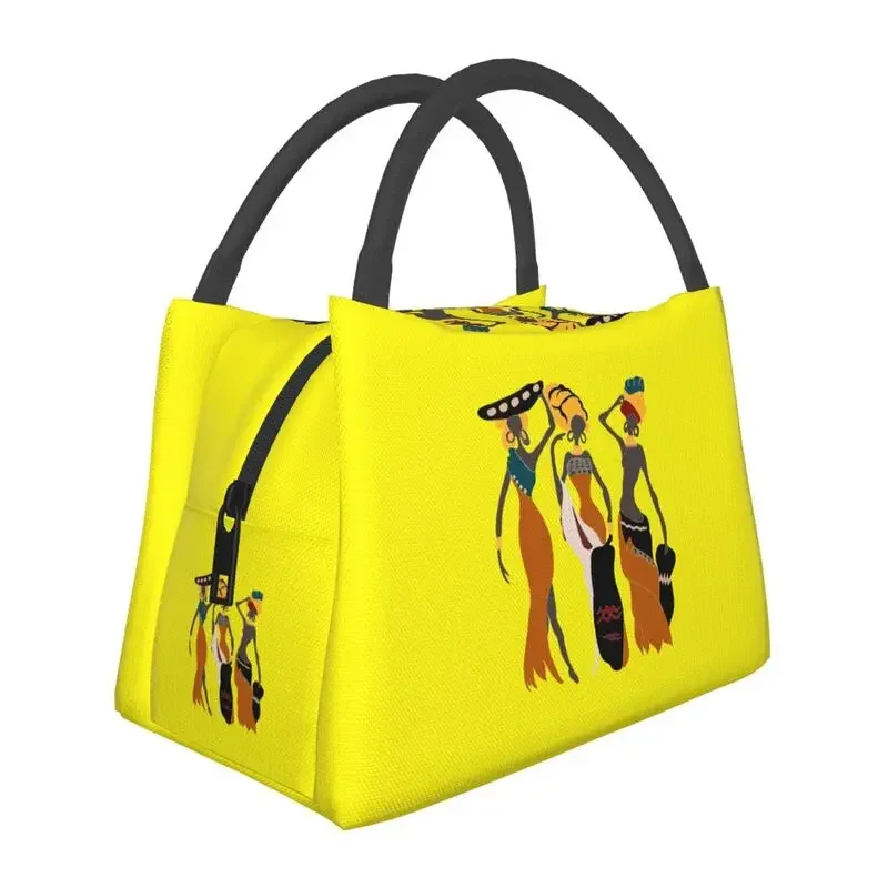 

African Black Woman Insulated Lunch Bag Women Ethnic Africa Pattern Lunch Container for Outdoor Travel Storage Meal Food Box