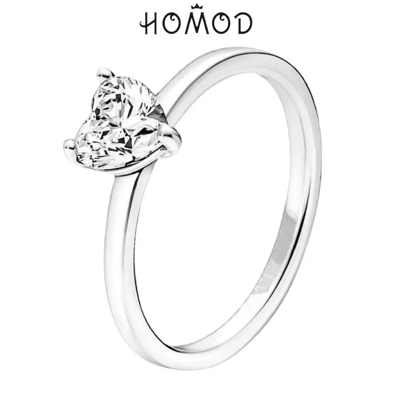 HOMOD Sparkling Cubic Zirconia Clear Pave Heart Ring For Mom Women Finger Jewelry Gifts zircon rings