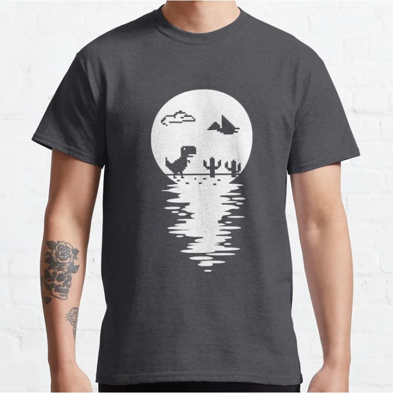 Retro Dinosaur Pixel Art T-Shirt – Large Size Adult Top