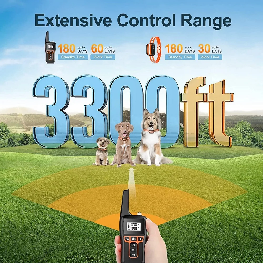 Dog Training Collar With Remote Dog Bark Collar Waterproof Rechargeable Training Dog Collar with Shock Vibration Sound 1000M
