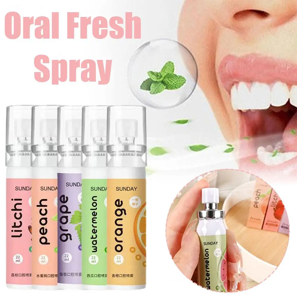 

22ml Oral Fresh Spray Mouth Freshener Oral Odor Treatment Litchi Bad Fruit Flavor Breath Peach Persistent Care Remove Oral L1D3