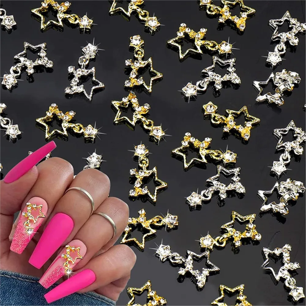 

10Pcs Alloy Rhinestone Pentagram Star Nail Art Charm Metal Glitter Diamond Shiny Pendant 3D Nail Decoration Manicure Accessories