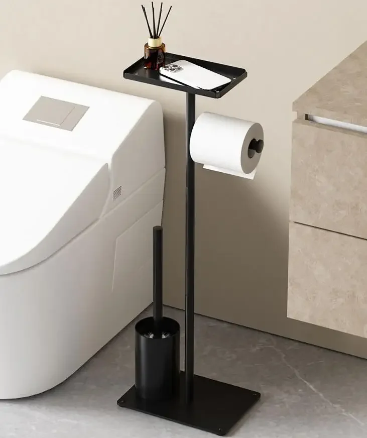 1pc Toilet Paper Holder Stand Free Standing With Top Shelf Storage