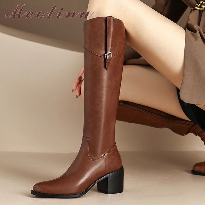 FEDonas-女性用の丸いつま先のブーツ，女性用の本革の靴，厚手の