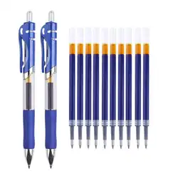 Retractable Gel Pens Set with Black, Red, and Blue Ink for Writing and Office Supplies (Blue - 2Pen - 10Refill)