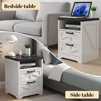 Modern Farmhouse Bedside Table, Charging Station Nightstand, 2-Drawer Industrial White End Table For Bedroom Living Room 5