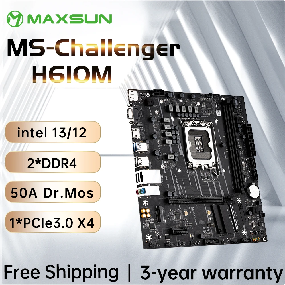 

Материнская плата MAXSUN H610M, SATA 12100, Поддержка Intel 12-го 13-го поколения, Core LGA1700, двухканальный DDR4 MATX 12400 12700 12900