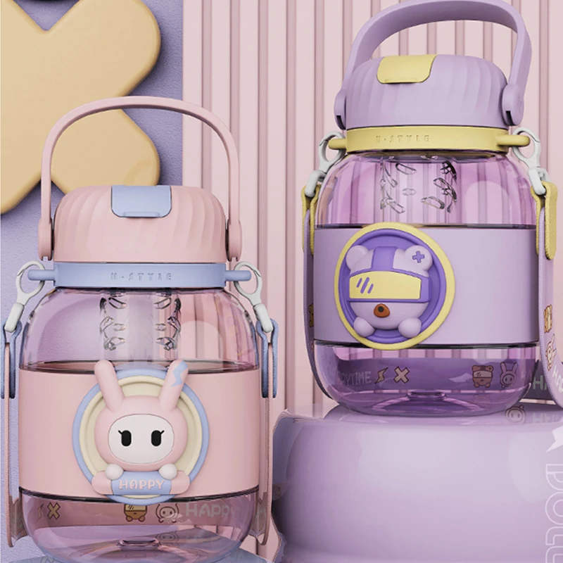 Kawaii Cute Student Children'S Water Cup Large Capacity Straw Plastic Cup Outdoor Sports Water Bottle Tons Water Bottle