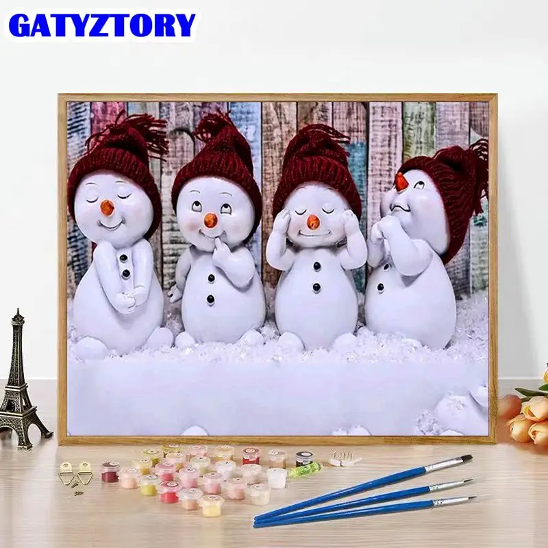 

GATYZTORY Diy Painting By Numbers Snowman Drawing On Canvas Picture By Number Kits Winter Handpainted Home Decoration Art Gift