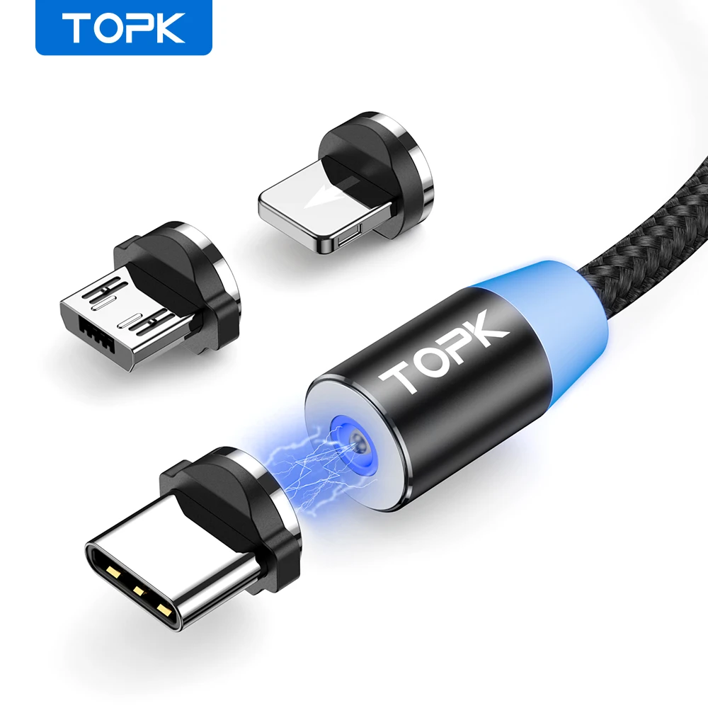 Magnetisches Ladekabel 3 in 1 topk Grad drehbares magnetisches Telefon ladekabel Nylon geflochtenes magnetisches Micro-USB-C-Kabel – Detail 1