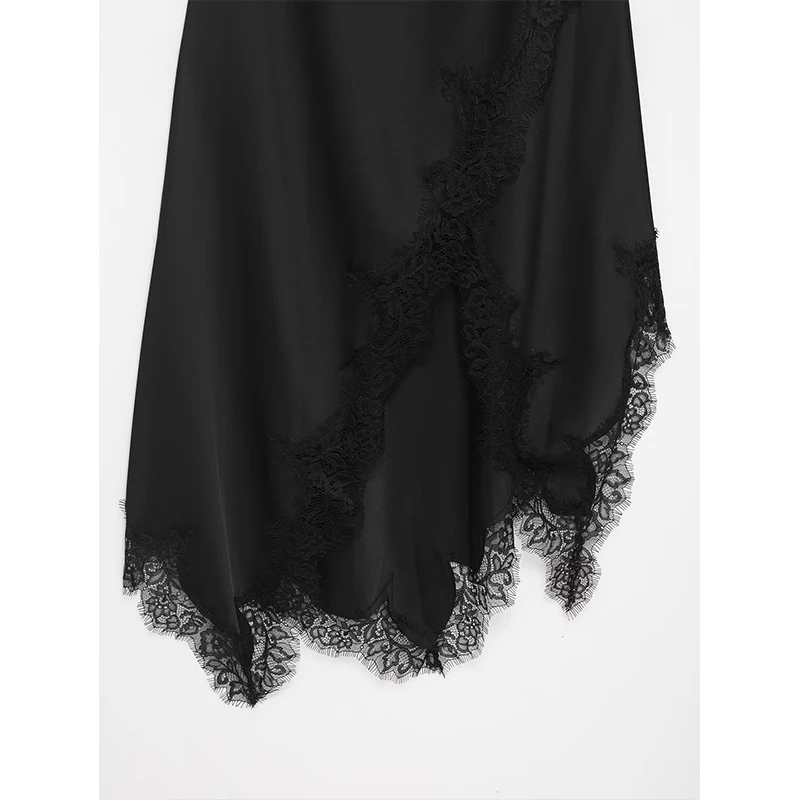 2025 Sexy Lace Spliced Sling Dresses For Women Elegant Sleeveless Backless Irregular Hem Dress Lady Chic Holiday Party Dresses ﻿