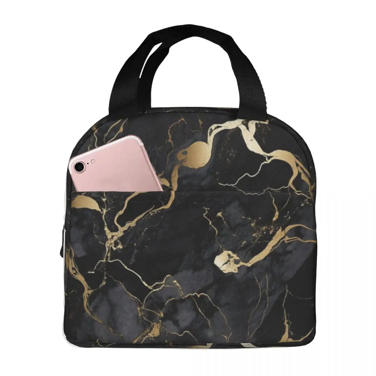 

Classic Black And Gold Marble Insulated Lunch Bags Portable Picnic Bags Cooler Lunch Box Lunch Tote for Woman Work Children