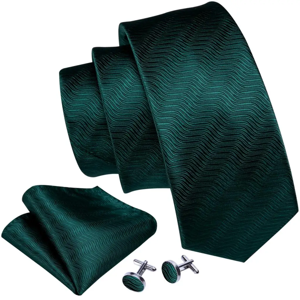 Men Tie Hanky Cufflinks Set Barry.Wang Green Mint Teal Jacquard Olive Sage Lawn Cyan Necktie Male Wedding Business Gift