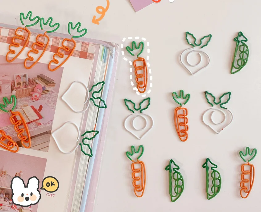 5Pcs Cartoon Cute Paper Clip Fruit Carrot Paper Clip White Radish Note Simulation White Radish Office Stationery paper clips
