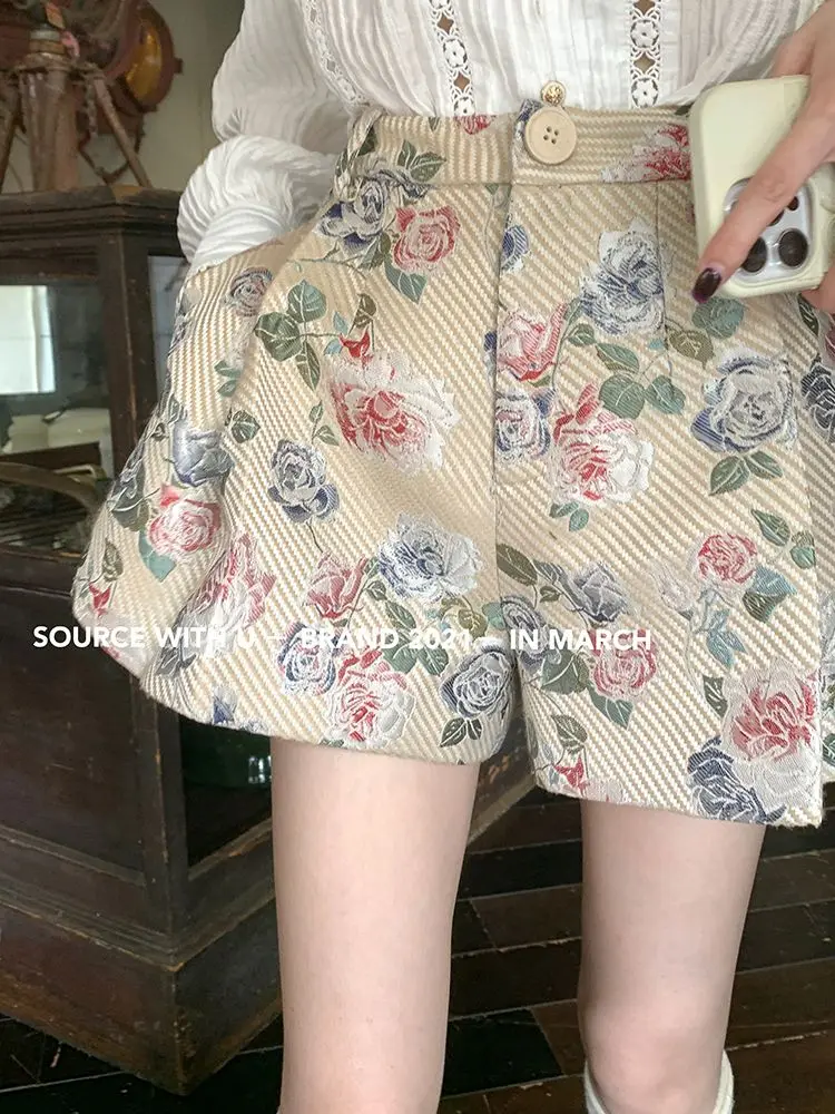 Korea Shorts Skirts Women Graceful Series Floral Creased Shorts For Loose Fit Versatile Summer New