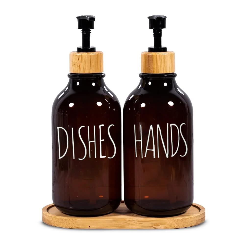 Kitchen Amber Plastic Dish Soap Bottle with Decal Label Empty Pump Dispenser Hand Soap Dispenser for Bathroom Lotion Container soap dispenser