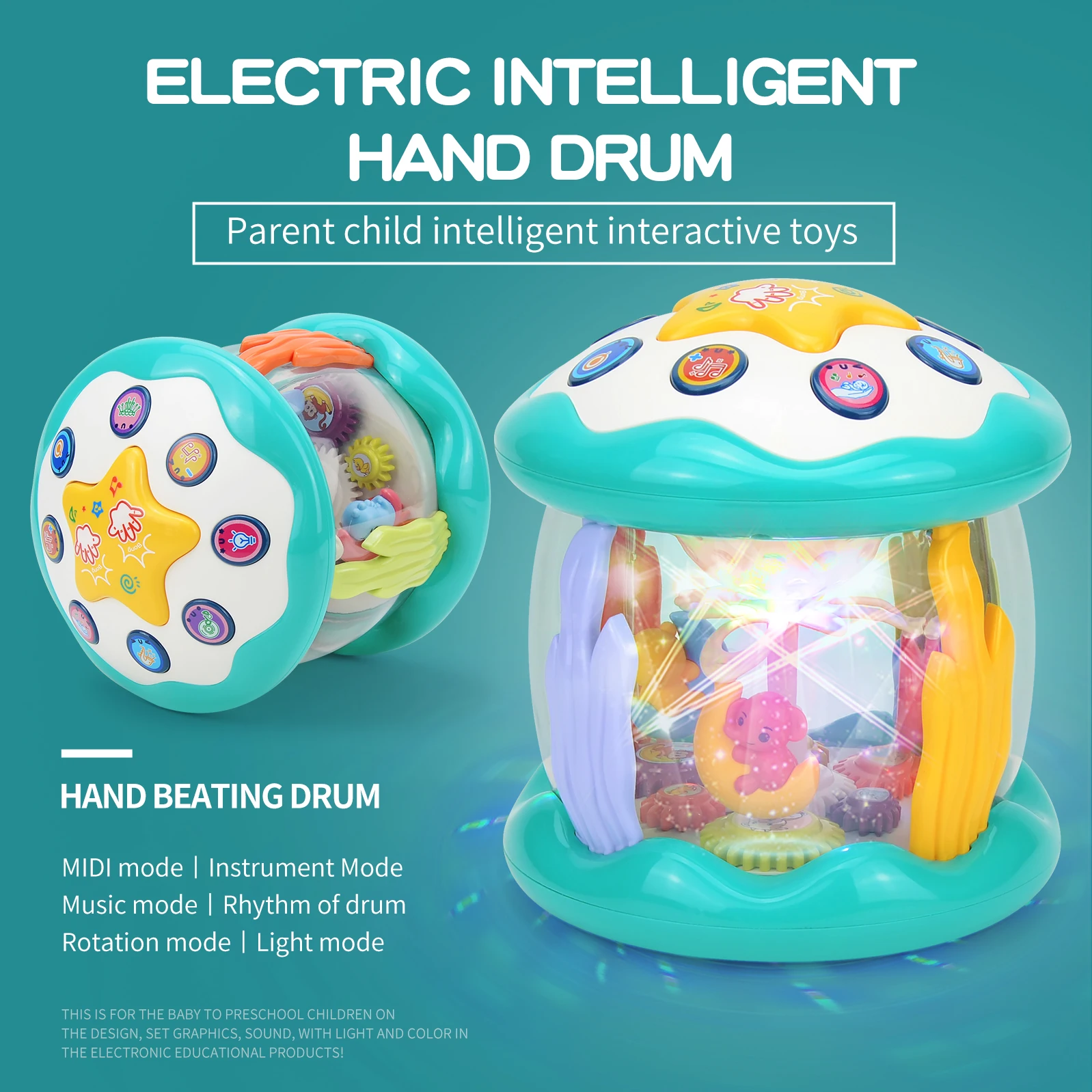 Baby multifunctional light and music hand drum, rotating projection drum early education machine, educational toy 2