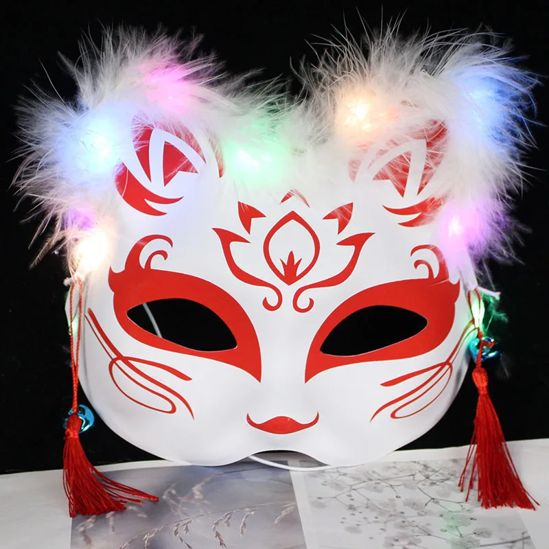 Masque Therian Renard/chat Blanc – En Cuir Vierge Pour DIY, Style Kabuki Japonais, Pour Halloween, Cosplay, Mascarade