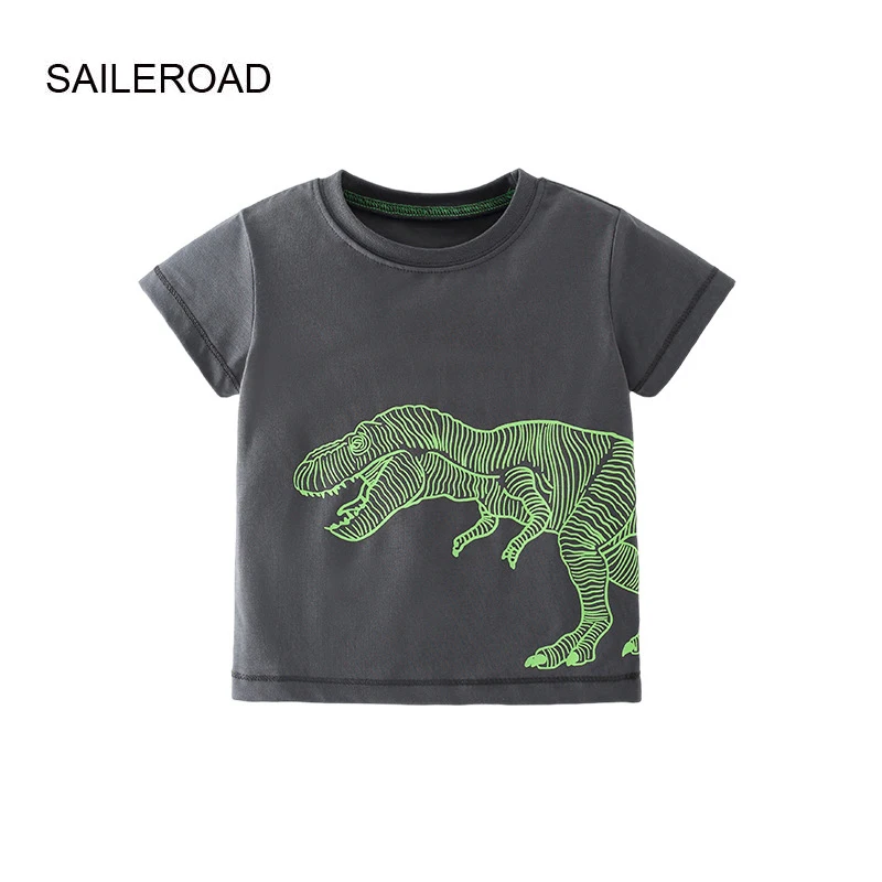 

SAILEROAD 2022 Summer T Shirt Cotton Short Sleeve Cartoon Dinosaur T-shirts Kids Tee Girls Tops Boys Children Clothes