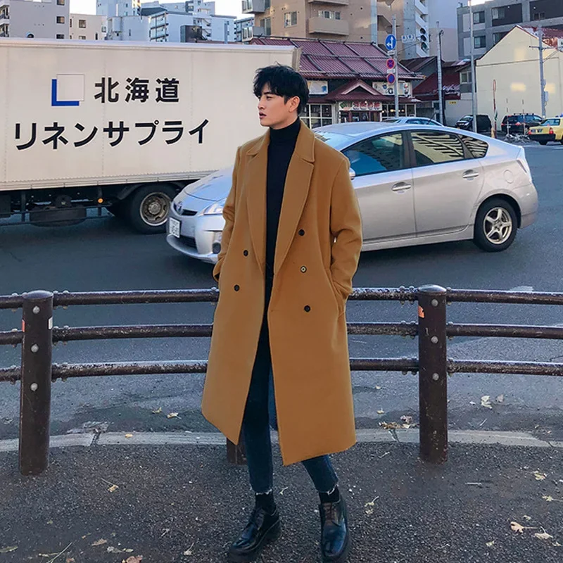 Tweed Coat Men's Medium-length British Wind Windbreaker Winter Versatile Fashion Thickened Lapel Tweed Jacket Winter Coat Men