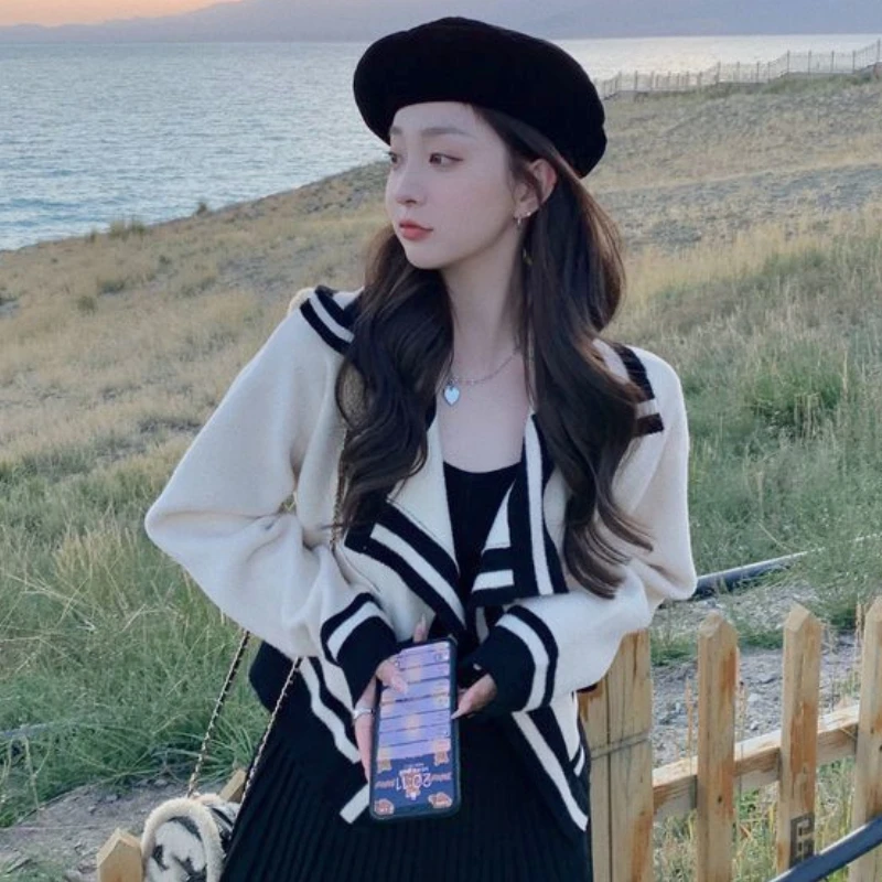여성용 패널 가디건, 부드럽고 따뜻한 겉옷, 얼짱, 부드러운 패션, 소녀 올 매치, 하이 스트리트, 미학적 기본, 가을