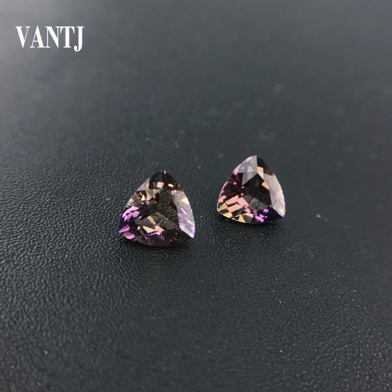 

VANTJ Natural Ametrine Loose Gemstone Triangle 8mm Concave Cut 2pcs for Silver Gold Mounting DIY Decoration Handmade Jewelry