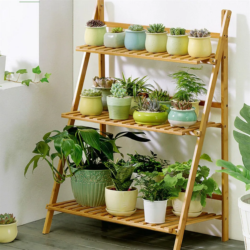 Plant Stand 3 Tier Bamboo Flower Plant Pot Shelf Stand Display Ladder Garden Rack Holder Storage Indoor Outdoor