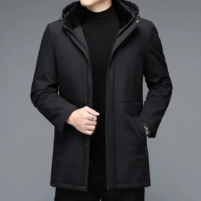 Chaqueta de plumón de invierno YXL-853 de longitud media para hombre, forro interior grueso, cálido y extraíble, sin gorro, abrigo informal