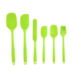 Premium Silicone Kitchen Utensils Set with Cream Scraper and Oil Brush - 6 - Piece Non - Stick Set (Green)