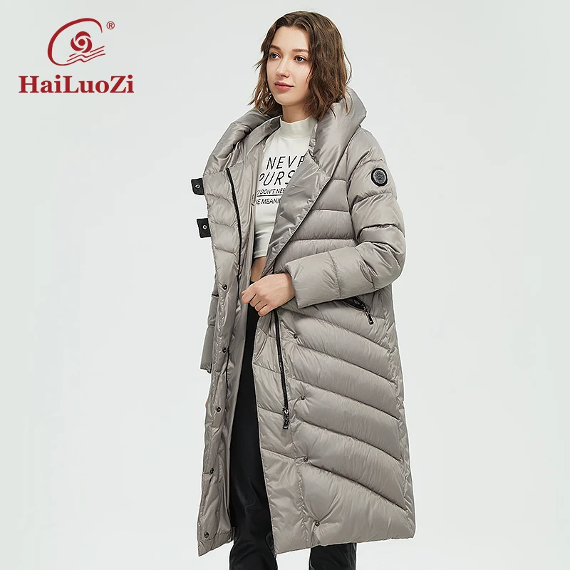 

HaiLuoZi 2022 Winter Women's Plus Size Fashion Warm Long Cotton Clothes Windproof Hooded Zipper Thick Coat Comfortable Parka 08