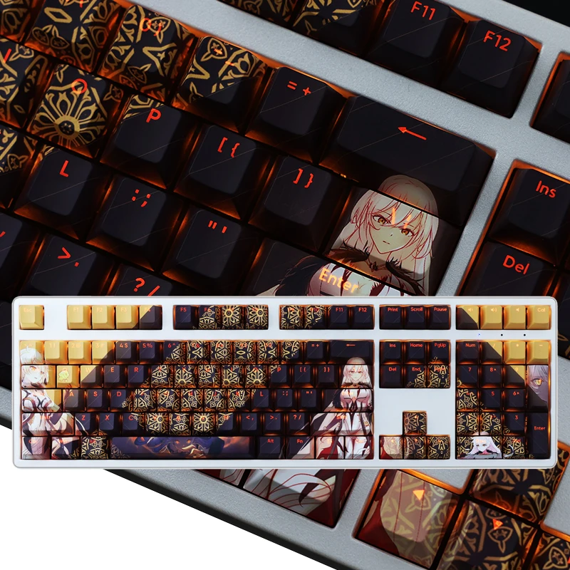 

108 Key Transparent Keycap Pbt Keycap Five Sides Thermal Sublimation Process Gaming Key Cap Anime Character Keyboard Accessories