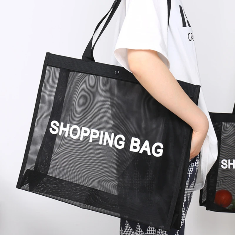 

Women Polyester Mesh Shopping Bag Fashion Large Capacity One Shoulder Handbag Breathable Beach Travel Storage Outdoor Bag