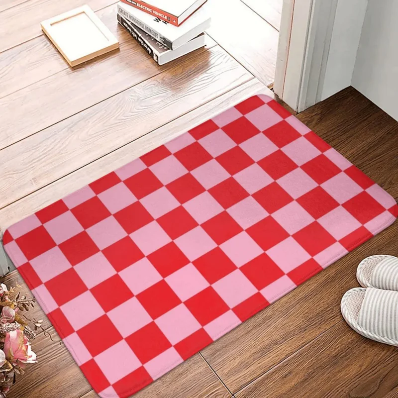 

Pink And Red Check Doormat Rug Carpet Mat Footpad Polyester Anti-slip Cushion Entrance Kitchen Bedroom Balcony Toilet