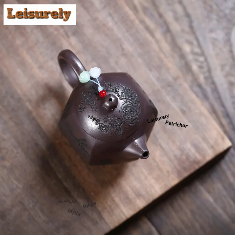 230ml Handmade Yixing Purple Clay Teapots Handmade Hexagonal Pot Raw Ore Dragon's Blood Sand Kettle Chinese Zisha Tea Set Craft