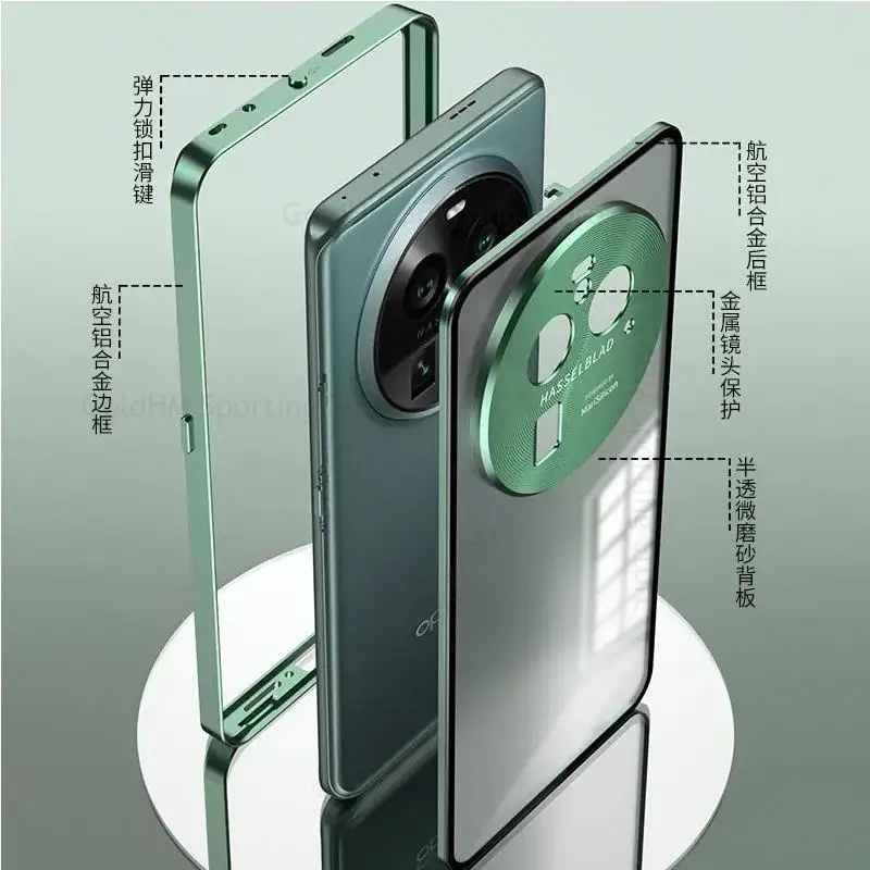 Tempered Glass Phone Magnetic Case Capa For Oppo Find X6 Pro Aluminium Alloy Bumper Lock Magnet Metal Lens Cover For Find X6 Pro