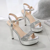 Sandales Sexy pour femmes, chaussures d'été scintillantes à bout ouvert et à talons fins, chaussures de danse de fête, plateforme, chaussures de styliste pour femmes, 2024 1
