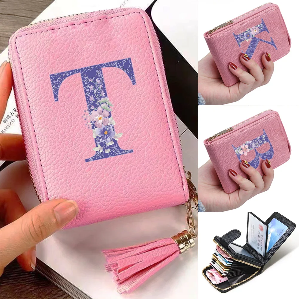

Women Short Wallet Small Fashion Luxury PU Leather Purse Ladies Card Holder Clutch Female Purse Purple flower Print Wallets Bag
