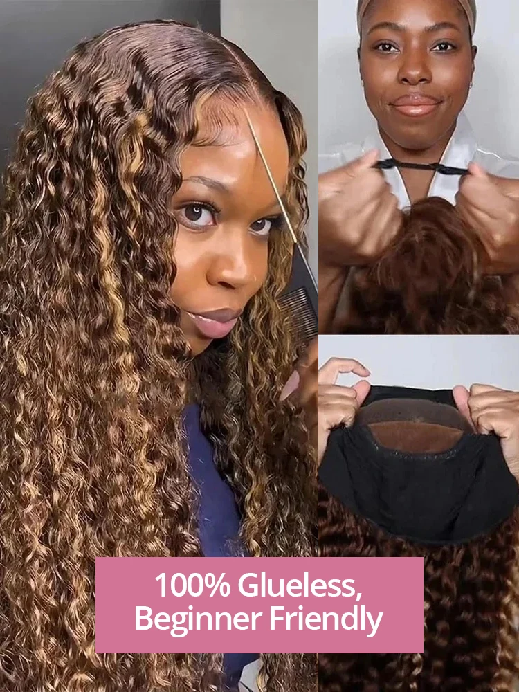 40 Inch 4/27 Ombre Deep Wave Curly Highlight Wig Human Hair Brazilian 7x5 13x4 Glueless Wigs Ready To Wear For Women 250 Density 3