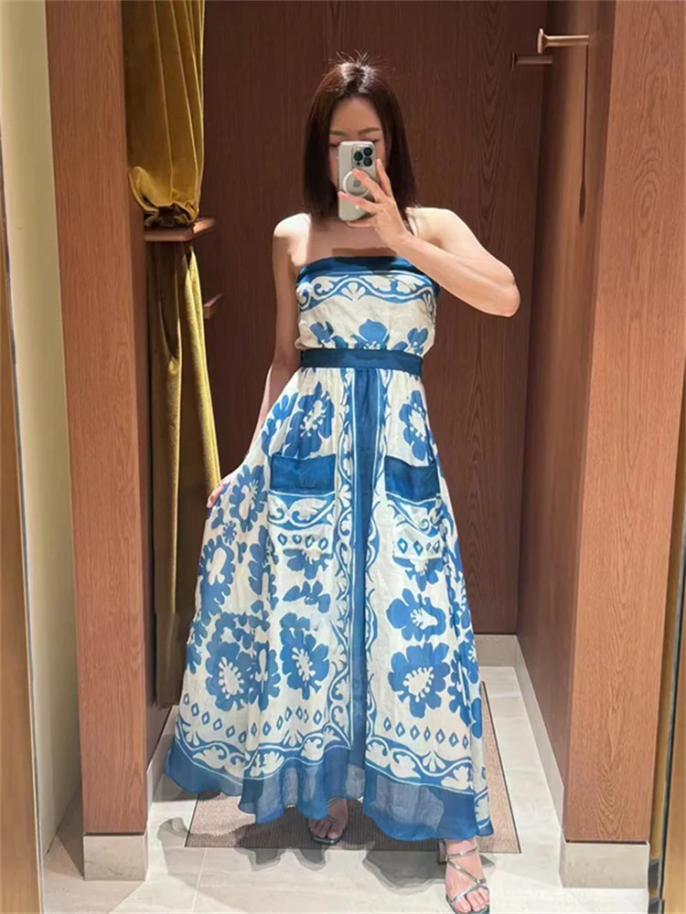 Bohemian Blue And White Porcelain Printed Women'S Shirt Long National Style Dress