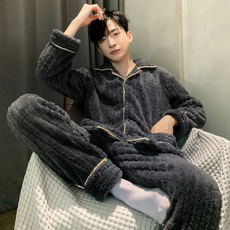 2024 New Coral Velvet Pajamas Men Autumn Winter Loungewear Thicken Velvet Sleepwear Flannel Nightwear 200 Pounds Homewear Suit