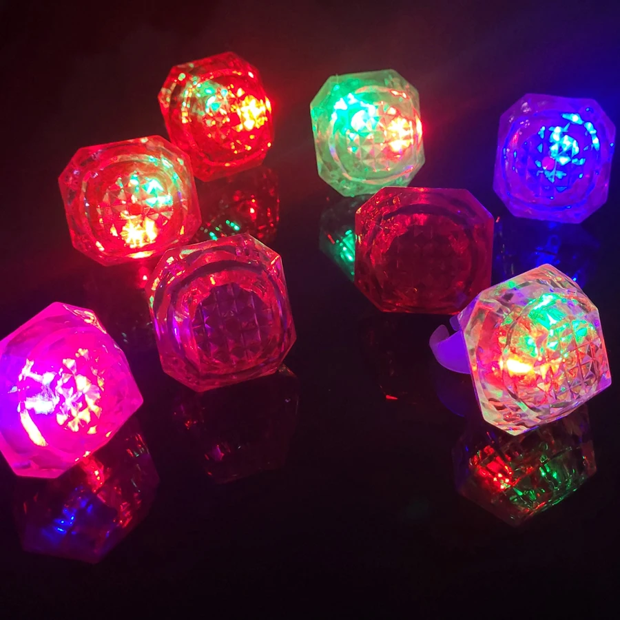 Description Picture 4 of item24Pcs LED Flashing Diamond Rings 3 Modes Light up Rings Colorful Flash Finger Light Wedding Party Glow In The Dark Party Supply
