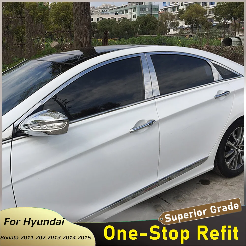 

Для Hyundai Sonata 2011 202 2013 2014 2015 оконная крышка из нержавеющей стали, отделка столба, стикер со стремянками, Стайлинг автомобиля