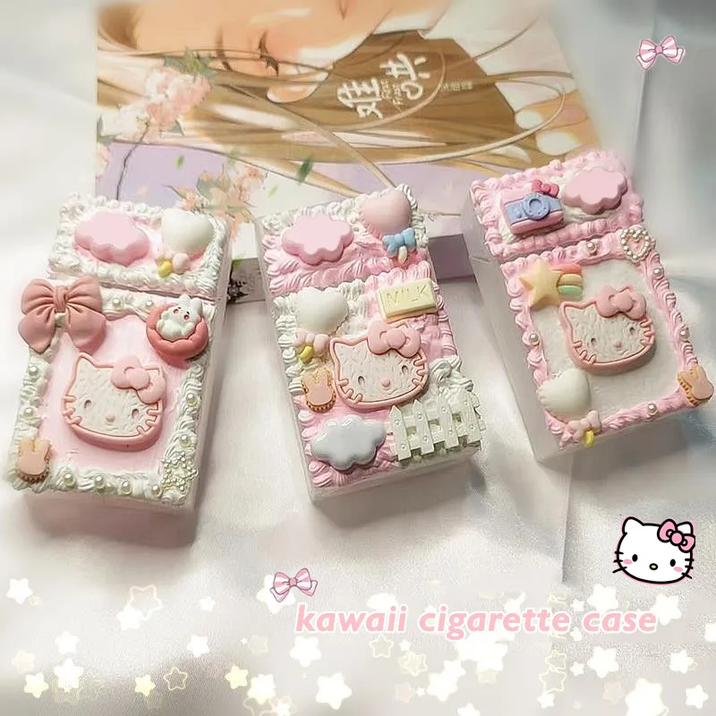 

Pink Kawaii Hello Kitty Cigarette Case High Capacity Female Candy Storage Tidy Jewelry Cartoon Student Portable Christmas Gift