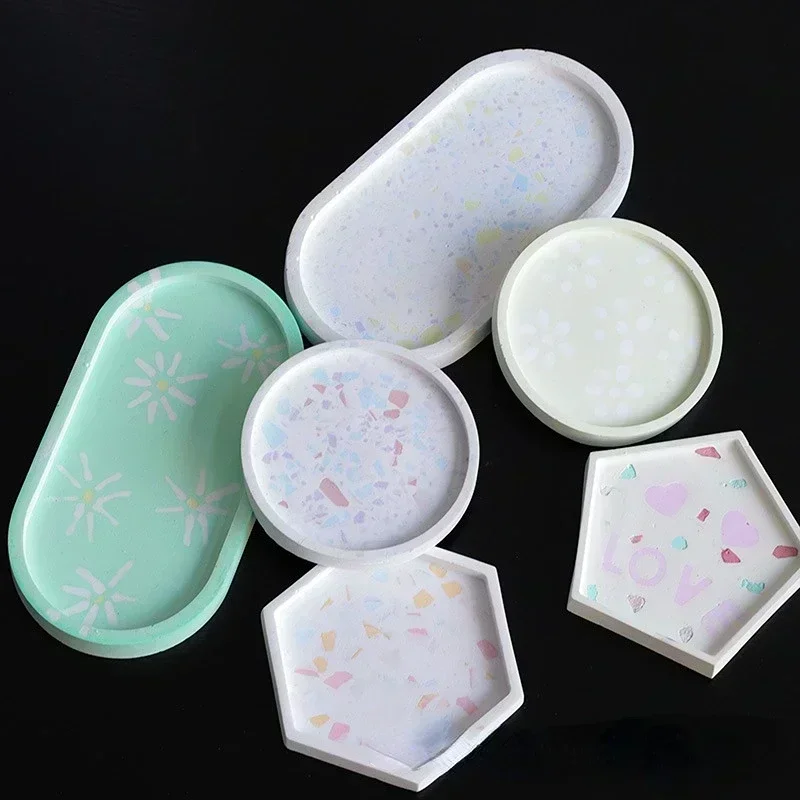 Oval Tray Silicone Mold Mat Plate Flower Pot Concrete Silicone Mould Resin Square Round Hexagonal Coaster Mold Craft Home Decor Silicone Mold