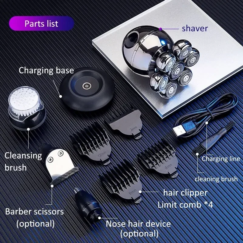 Electric Shaver 7D Floating Cutter Head Base Charging Portable Men Beard Trimmer Clipper Skull Shaver Waterproof