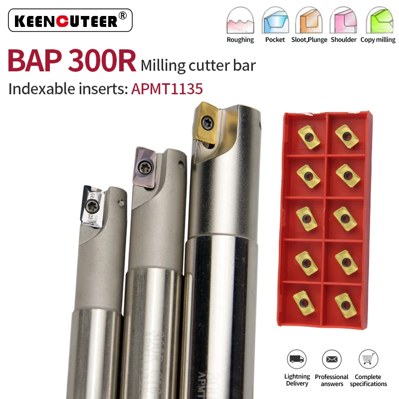 SPORTARC BAP 300R C10 10+C12 12+C16 16 CNC Indexable End Mill Holder Tool+10Pcs APMT1135 CNC Carbide Insert Cutter Indexable Tornio Fresatura Inserti